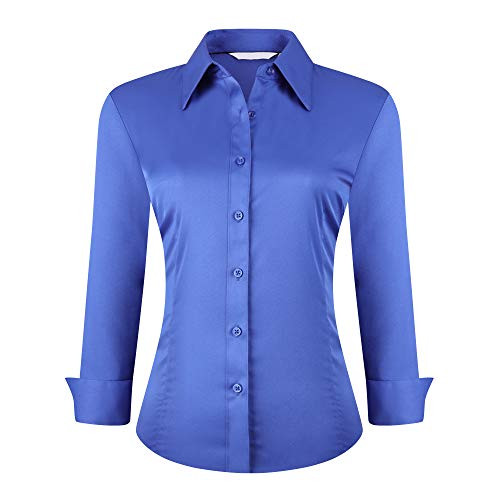 Alex Vando Womens Dress Shirts Wrinkle Free Regular Fit Long Sleeve Stretch Bamboo Work ShirtRoyalM