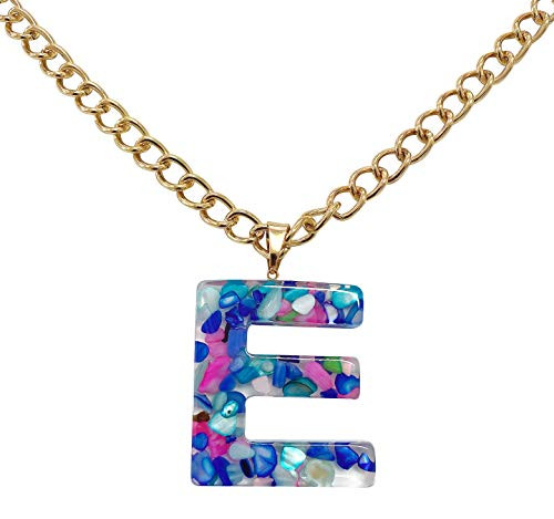 yfstyle Initial Letter Pendant Necklace Alphabet A-Z Large Letter Necklace Letter Resin Pendant Necklace Adjustable Hip Hop Pendant Necklace for Women Girls Birthday Gift E