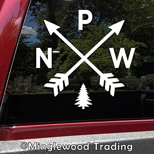 Minglewood Trading PNW Arrows Vinyl Sticker - Pacific Northwest Hiking Cascadia Washington Oregon Idaho - Die Cut Decal - 5w x 5h inches - White