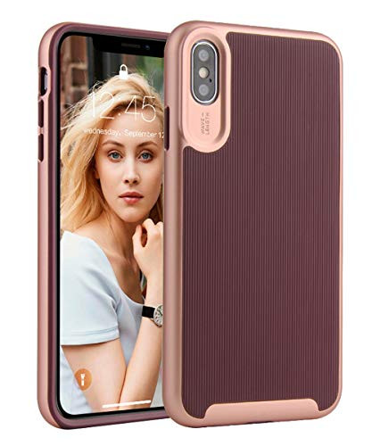 iPhone Xs Max Case 6.5 inch,Spevert Hybrid Dual Layer Shock Absorption Scratch Proof Slim Protective Case Cover for iPhone Xs Max Case 6.5 inch 2018 - Dark Magent/Rose Gold