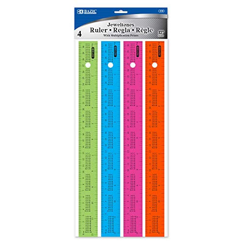 BAZIC 12inch  30cm Ruler w/Multiplication Prints, Inches Centimeter Metric Measuring Drafting Tools, Accuracy Rulers for Kids Students Professional 4/Pack, 1-Pack