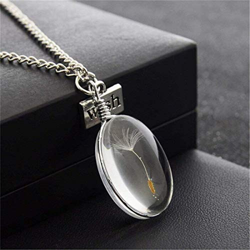 CARDEON Dandelion Necklace, Real Dandelion Seed Pendant Necklace Glass Oval Globe Wish