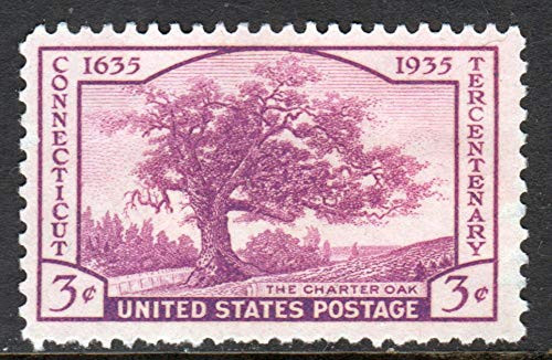 Postage Stamps United States. One Single 3 Cents Violet Charter Oak, Connecticut Tercentenary Issue Stamp Dated 1935, Scott 772. by S.T.A.M.P.S