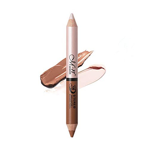 Contour and light stick, contour pen, highlight stick, double-headed concealer pen contour stick makeup set, facial light stick 03 pearl white plus  dark skin tone