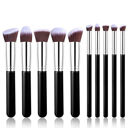 AprFairy Makeup Brushes 10 PCs Makeup Brush Set Premium Synthetic Foundation Brush Blending Face Powder Blush Concealers Eye Shadows Make Up Brushes Kit Makeup Tools SetBlack Silver