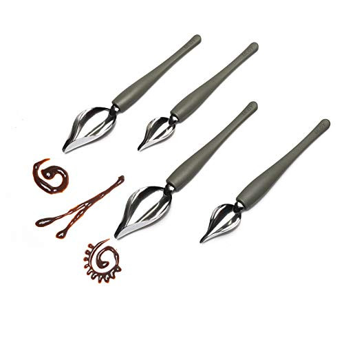 MLGY 4 PCS Professional Culinary Drawing Decorating Spoons Set, Multi-use Stainless Steel Chef's Art Pencil, Painting Spoon with Comfortable Handle for Decorative Plates, Cake, Dessert