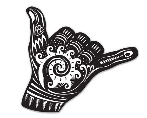 GT Graphics Shaka Surf - 3inch  Vinyl Sticker - For Car Laptop I-Pad Phone Helmet Hard Hat - Waterproof Decal