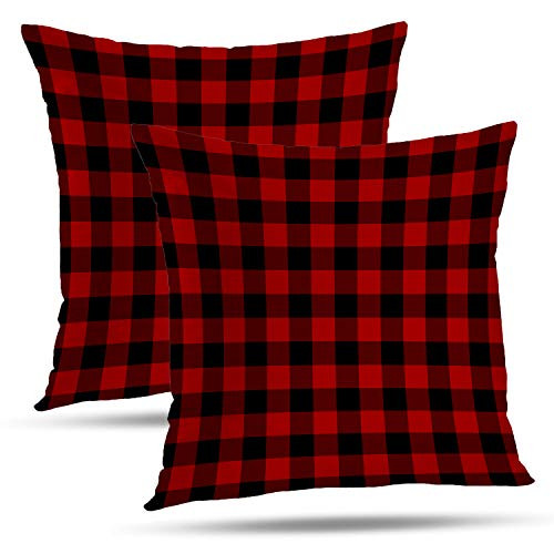 Batmerry Checkered Pillow Covers 18x18 Inch Set of 2, Red Black and White Tartan Plaid Pattern Double Sided Decorative Pillows Cases Throw Pillows Covers
