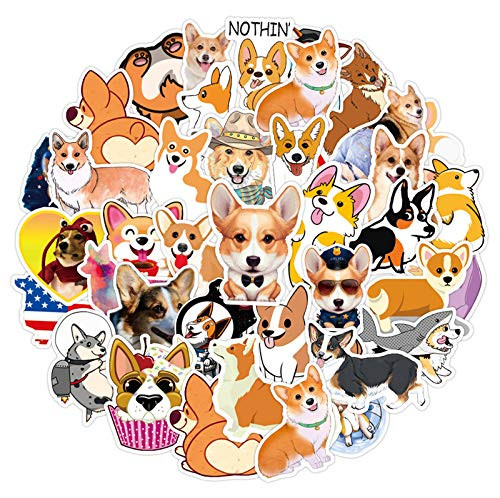 AdnesUSA Welsh Corgi Pembroke Stickers, 50 Pcs Waterproof Cute Aesthetic Puppy Pet Laptop Stickers, Perfect for Water Bottles Laptop Hydro Flask Phone Case Decals, Stickers for Kids Teens Adults
