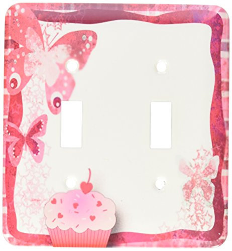 3dRose LLC lsp_150936_2 Cupcake Window Box with Butterflies in Reds and Pinks Double Toggle Switch