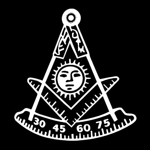 Past Master with Square  and  Protractor Masonic Vinyl Decal - White6 Inch