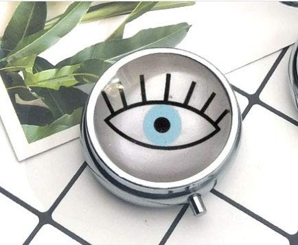 Compact 3 Compartment Medicine Case, Pill Box for Pocket or Purse Pill Box Decorative Pill Case with Gift Box Lucky Evil Eyes