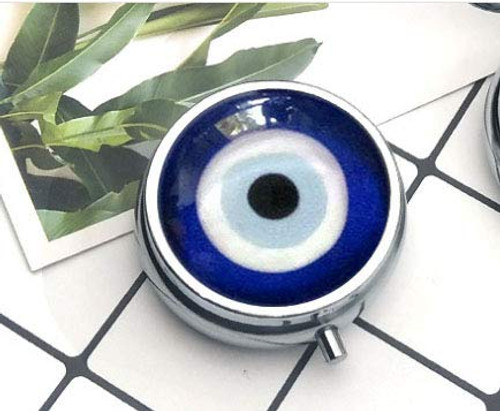 Compact 3 Compartment Medicine Case, Pill Box for Pocket or Purse Pill Box Decorative Pill Case with Gift Box Evil Eye Compact 3 Compartment Medicine Case, Pill Box for Pocket or Purse Pill Box Decorative Pill Case with Gift Box Evil Eye