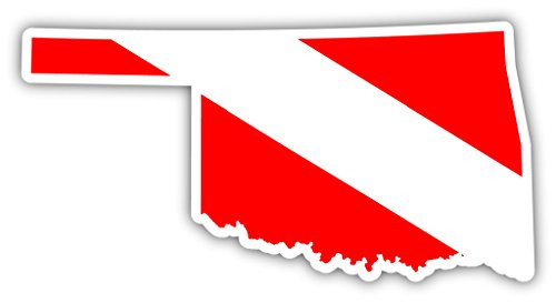 Oklahoma State Shaped Scuba Diver Scuba Diving Dive Down Flag Bumper Sticker Decal Car Window Stickers 3x5 in