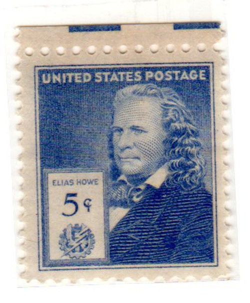 Postage Stamps United States. One Single 5 Cents Ultramarine , Famous Americans Issue, Inventors, Elias Howe Stamp Dated 1940, Scott 892.