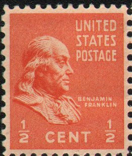 Single $.01/2 Cent US Postage Stamp, Benjamin Franklin, 1938, S 803
