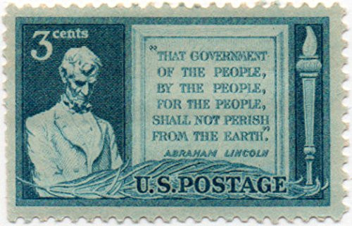 Postage Stamps United States. One Single 3 Cents Bright Blue, Lincoln and Quotation From Gettysburg Address Issue, Stamp Dated 1948, Scott 978.