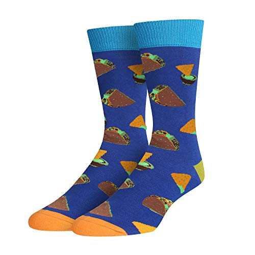 HAPPYPOP Men's Taco Socks Funny Crazy Cool Mexican Food Crew Sock in Blue Gift HAPPYPOP Men's Taco Socks Funny Crazy Cool Mexican Food Crew Sock in Blue Gift