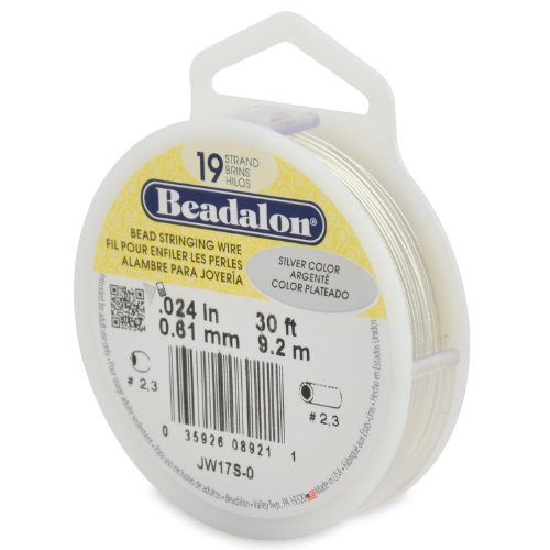Beadalon 19-Strand Bead Stringing Wire, 0.024-Inch, Silver Color, 30-Feet