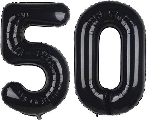 ZOOYOO Black 50 Foil Mylar Number Balloons for 50th Birthday Party Decoration Supplies,50th Anniversary,40 Inch.