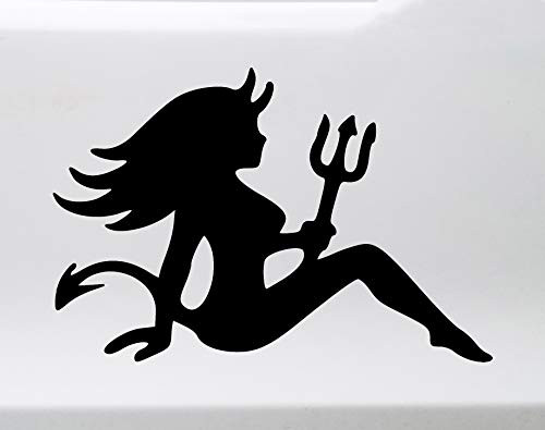Black - Mudflap Devil Woman Vinyl Decal - Trucker Flap 4x4 - Die Cut Sticker - 6w x 4.25h inches