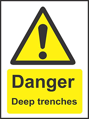 INDIGOS UG - Sticker - Safety - Warning - Danger Deep Trenches Sign - Self Adhesive Sticker 150mm x 200mm - Decal for Office/Company/School/Hotel