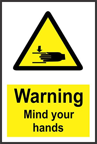 INDIGOS UG - Sticker - Safety - Warning - Warning Mind Your Hands Danger Hazard Sign - Self Adhesive Vinyl 150mm x 100mm - Decal for Office/Company/School/Hotel
