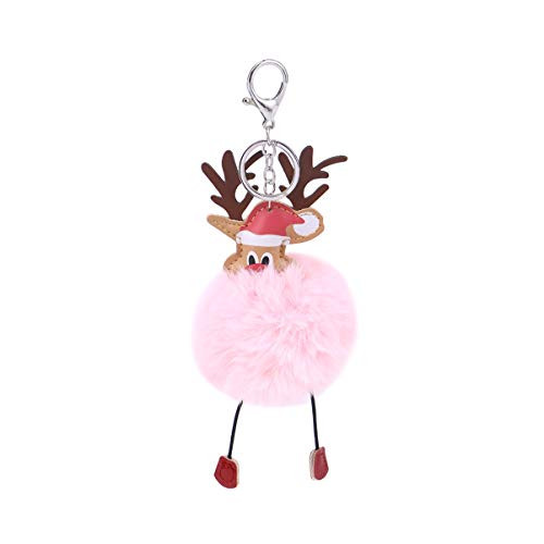 SUPVOX 1pc Chirstmas Fur Ball Pom Pom Keychain Elk Fluffy Puff Ball Car Keyring Bag Purse Charm pink
