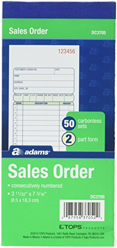 Adams DC3705 Sales Order Book, 2-Part, 50/Bk, 3-11/16-Inch x7-3/16-Inch