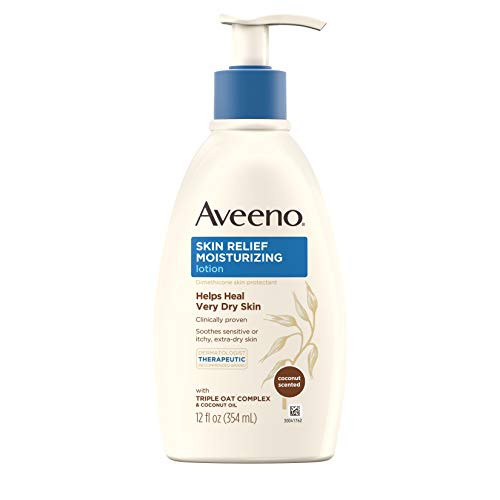 Aveeno Skin Relief Moisturizing Lotion with Coconut Scent  and  Triple Oat Complex, Dimethicone Skin Protectant for Sensitive  and  Extra-Dry Itchy Skin, 12 fl. oz