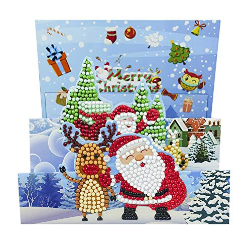 DIY Christmas Cards, Santa Claus Diamond Painting Greeting Card with Envelope 5D DIY Special Shape Part Drill Diamond Mosaic Greeting Cards - F