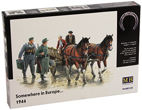Master Box Somewhere in Europe 1944 (4 Figures, 2 Horses and Cart) Figure Model Building Kits (1:35 Scale)
