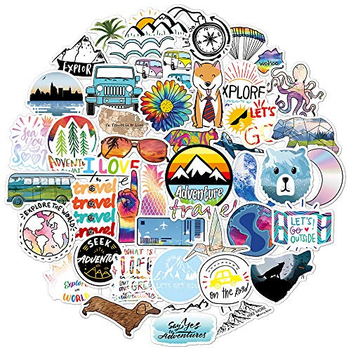 Trendy Aesthetic Outdoor Adventure Stickers Pack for Boys Girls?50 Pcs?,Funny Non-Repetitive Waterproof Vinyl Stickers for Laptop Bicyle Car Computer Tablet Waterbottle Flasks Luggage Phone Case.