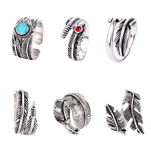 RTTYOA Knuckle Ring Set, Simple Stacking Rings, Stackable Midi Cuff Rings, Bohemian Retro Vintage Crystal Joint Finger Rings, Gold Silver Rose Plated Antique Silver Rings for Women Girls Style7