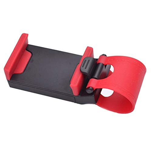 hudiemm0B Steering Wheel Phone Holder, Universal Car Steering Wheel Hanging Buckle Mobile Phone GPS Holder Bracket Red