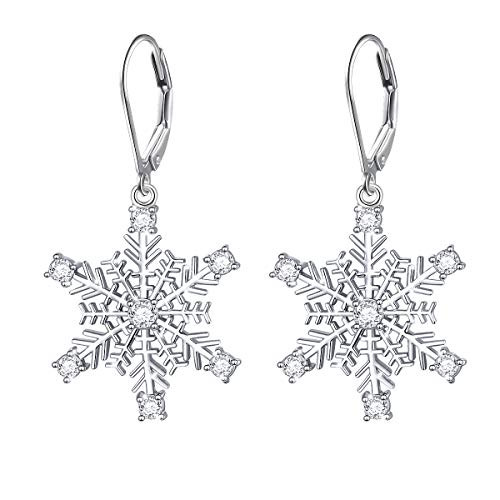 S925 Sterling Silver Snowflake Snow Dangle Drop Leverback Clasp Earrings for Women Girl