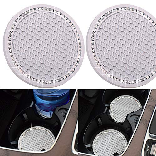 DBlosp Universal Vehicle Bling Cup Holder Insert Coaster Car Interior Accessories-2.75 inch Silicone Anti Slip Crystal Rhinestone Car Coaster-Universal Pack of 2?Gray