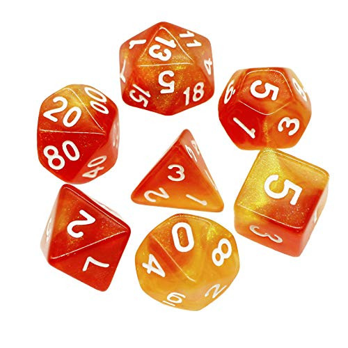Handan Polyhedral Yellow Orange Glitter Dice Set DND Dice Fit Dungeons and DragonsD and D RPG Pathfinder Role Playing Games Acrylic Dice with Color Charging Glitter