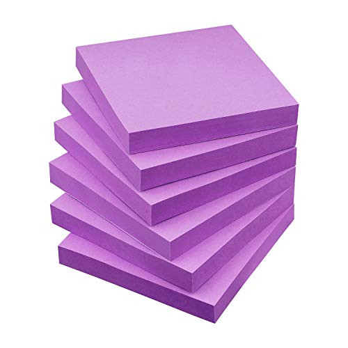 Sticky Notes 3x3 Self-Stick Notes Pads with 6 Bright Colors, Easy to Post for Office, Shool, Home, 6 Pads/Pack, 100 Sheets/Pad Purple