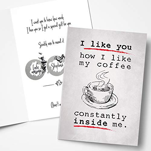 Naughty scratch off cards for him, funny cards for husband, rude greeting cards for boyfriend I like you how I like my coffee