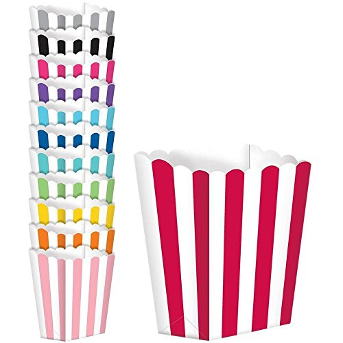 amscan Purple Striped Scalloped Popcorn Boxes-5 Pcs