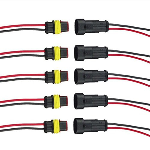 Qiorange 5 Set 2 Pin Way Car Auto Waterproof Electrical Connector Plug Socket Kit with Wire AWG Gauge Marine Pack of 5 2 Pin 5 Set