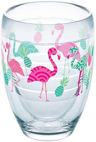 Tervis 1243025 Flamingo Pattern Tumbler with Wrap 9oz Stemless Wine Glass, Clear