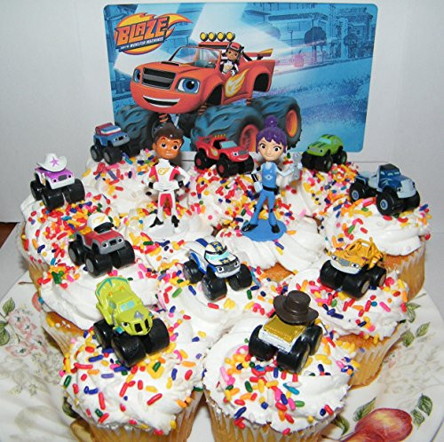 Nickelodeon Blaze and the Monster Machines Deluxe Mini Cake Toppers Cupcake Decorations Set of 13 Figures with Blaze, JR, Gabby, 9 other Monster Machines and More!