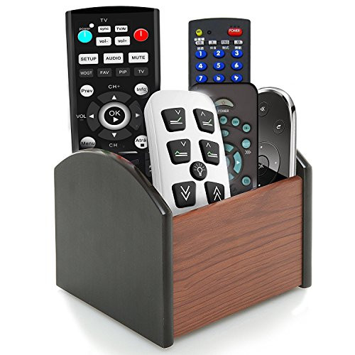 Rotating Remote Control Holder Caddy, Coideal Revolving Wooden 4 Compartment Desktop Office Supplies Storage Organizer/Spinning Pen Pencil Stationery Holder Container Box for Desk Home