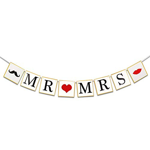 Mr  and  Mrs Banners,Beard  and  red lips Red love Bunting Banner Wedding Decoration Bridal Shower Decoration Engagement Photo Prop5.9X5.9INCH