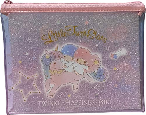 Sanrio Little Twin Stars Accessories Cosmetic Flat vinyl pouch Zipper Case Bag 18x13.5cm Happiness