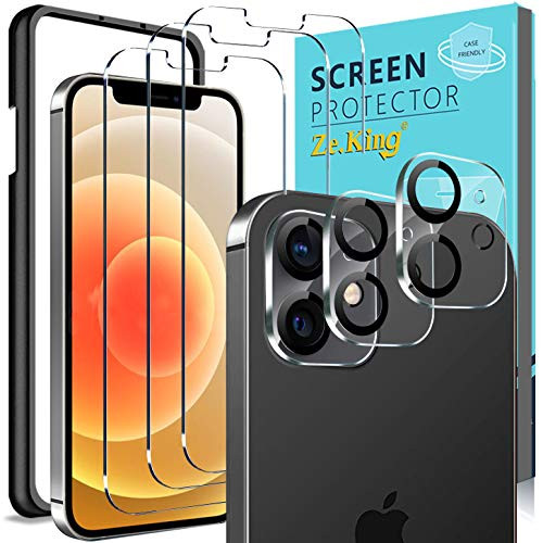 6 Pack Zeking 3pcs Screen Protector  and  3pcs Camera Lens Protector Compatible with iPhone 12 6.1-inch, Tempered Glass, Easy Frame Installation, HD Clear