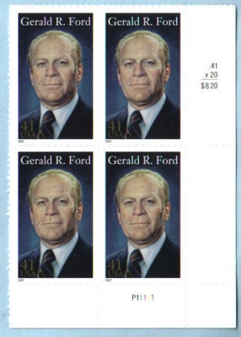Gerald Ford 4199 Plate Block of 4 x 41 cents US Postage Stamps Gerald Ford 4199 Plate Block of 4 x 41 cents US Postage Stamps