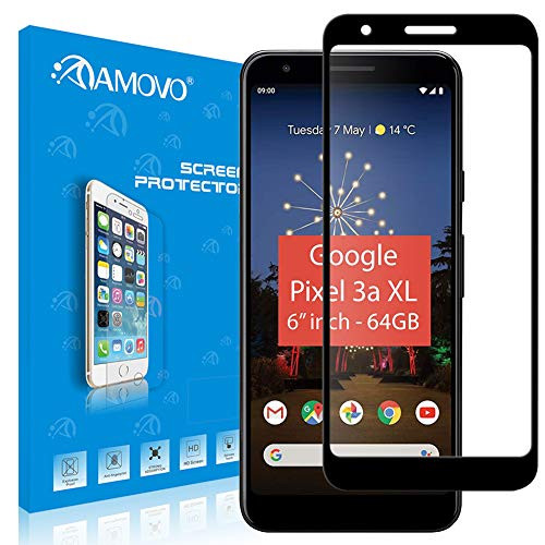 Pixel 3a XL Screen Protector Full Coverage AMOVO 3D Full Tempered Glass for Google Pixel 3a XL Anti Edge Chipping Premium HD Anti-Fingerprint Glass Protector for Pixel 3A XL Pixel 3AXL, Black